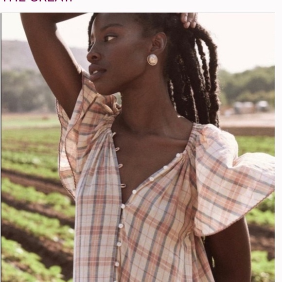 THE GREAT. Iris dress in washed rose plaid Medium - Picture 3 of 15